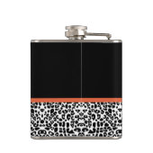 シックなヒョウ柄の焼けたオレンジの弓の名前 フラスク (裏面)