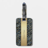 シックなヒョウ柄ブラックブロンズモノグラム ラゲッジタグ (裏面縦)