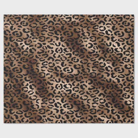 シックなヒョウ柄ブラックブロンズモノグラム ラッピングペーパー (フラット)