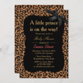 シックなヒョウ柄ブラックリボンベビーシャワー 招待状 (正面/裏面)