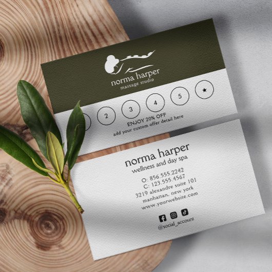 シックなビジネス報酬6パンチロゴ濃いセージ緑 ロイヤリティカード