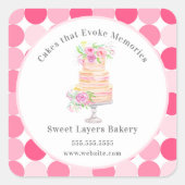 シックなビジネス積層ケーキとバラベーカリー スクエアシール (正面)