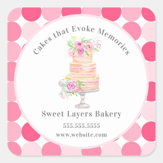 シックなビジネス積層ケーキとバラベーカリー スクエアシール (正面)
