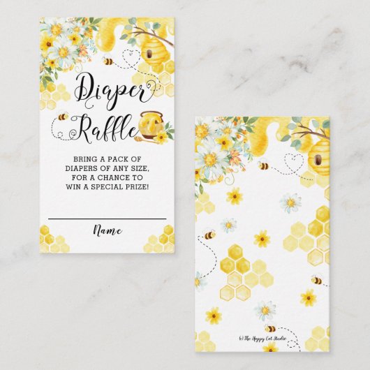 シックなビーズイエローフローラ赤ちゃんシャワーおむつラッフル エンクロージャーカード (正面/裏面)
