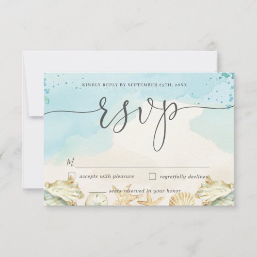 シックなビーチ宛先ウェディングRSVPカード 出欠カード (正面)