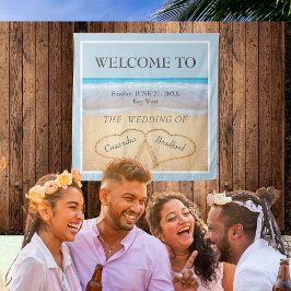 シックなビーチ結婚式2ハートインザサンド タペストリー