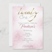 シックなピュアピンクグリッターと金ゴールド21st 招待状 (正面)