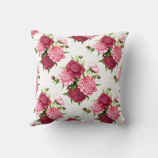 シックなピンクおよびバーガンディのシャクヤクのアクセントの枕 クッション (裏面)