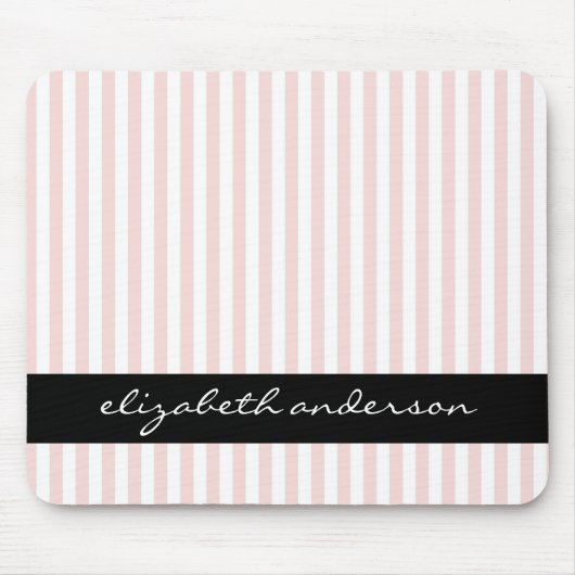 シックなピンクおよび白のストライプ マウスパッド (正面)