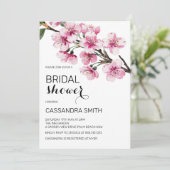 シックなピンクさくらんぼブロッサムフローラブライダルシャワー 招待状 (スタンド正面)