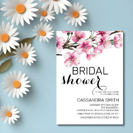 シックなピンクさくらんぼブロッサムボタニカルブライダルシャワー 招待状