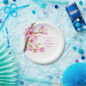 シックなピンクさくらんぼブロッサム桜フローラ誕生日 ペーパープレート (パーティー)