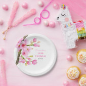 シックなピンクさくらんぼブロッサム桜フローラ誕生日 ペーパープレート (パーティー)