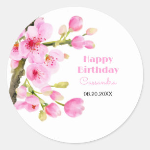 シックなピンクさくらんぼブロッサム桜フローラ誕生日 ラウンドシール