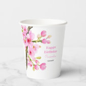 シックなピンクさくらんぼブロッサム桜フローラ誕生日 紙コップ (裏面)