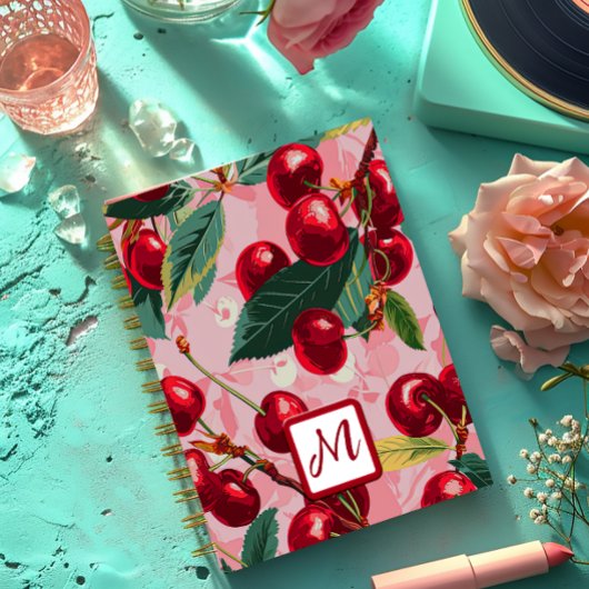 シックなピンクさくらんぼレトロスパイラルノート ノートブック