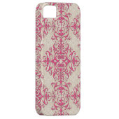 シックなピンクとオフホワイトフローラダマスクパターン Case-Mate iPhoneケース (裏面/右)