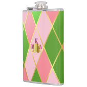 シックなピンクとグリーンアーガイルモノグラムの フラスク (左)