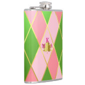 シックなピンクとグリーンアーガイルモノグラムの フラスク (右)