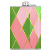 シックなピンクとグリーンアーガイルモノグラムの フラスク (裏面)