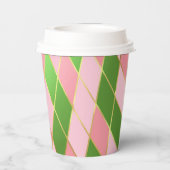 シックなピンクとグリーンアーガイル 紙コップ (裏面)