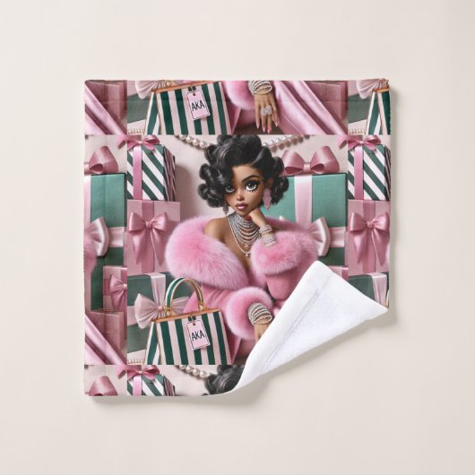 シックなピンクとグリーン ウォッシュタオル (ウォッシュタオル)