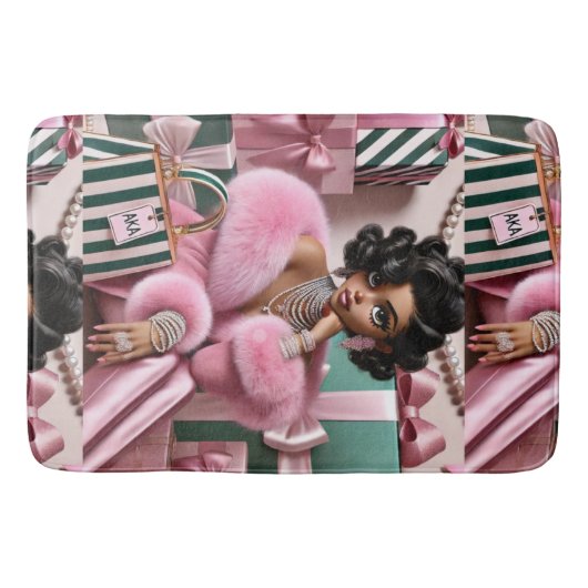 シックなピンクとグリーン バスマット (正面)