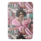 シックなピンクとグリーン バスマット (正面縦)