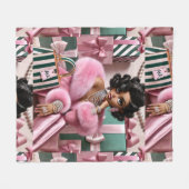 シックなピンクとグリーン フリースブランケット (正面(横))