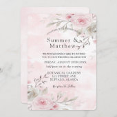 シックなピンクとグレーの水の色の牡丹素朴結婚の 招待状 (正面/裏面)