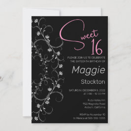 シックなピンクとシルバースウィート16招待状 招待状