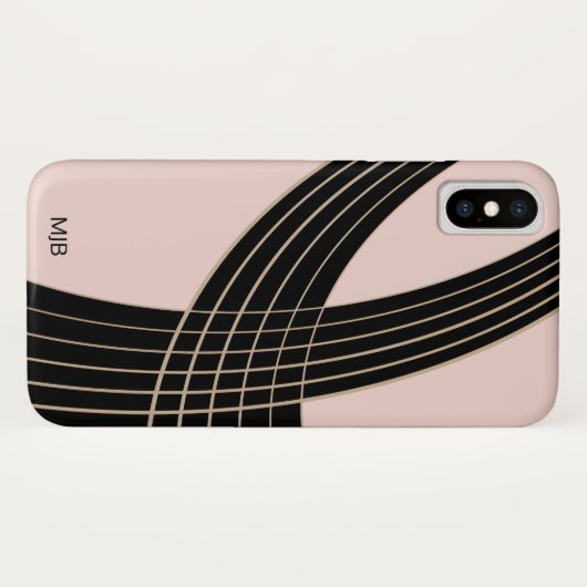 シックなピンクとブラックのアールデコカーブとモノグラム Case-Mate iPhoneケース (裏面(横))