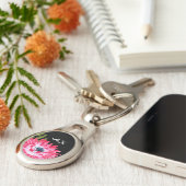 シックなピンクとブラックのフローラとモノグラムイニシャル キーホルダー (側面)