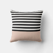 シックなピンクとブラックのワイドストライプの名前とモノグラム クッション (裏面)