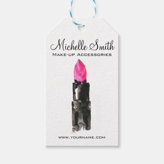 シックなピンクとブラックの水色のリップメイクアップ ギフトタグ (正面)