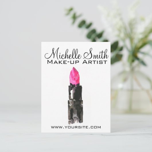 シックなピンクとブラックの水色のリップメイクアップ ポストカード (スタンド正面)