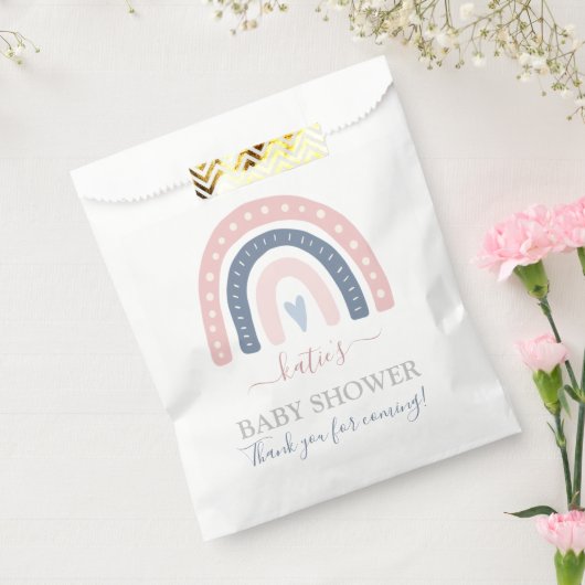 シックなピンクとブルーのレインボーベビーシャワー フェイバーバッグ (封をした状態)