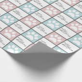 シックなピンクとブルーの前足の印刷クリスマスパターン ラッピングペーパー (角)