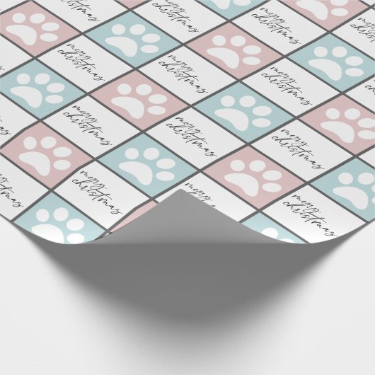 シックなピンクとブルーの前足の印刷クリスマスパターン ラッピングペーパー (角)