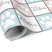 シックなピンクとブルーの前足の印刷クリスマスパターン ラッピングペーパー (ロールコーナー)