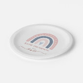 シックなピンクとブルーレインボーボーホファースト誕生日 ペーパープレート (アングル)