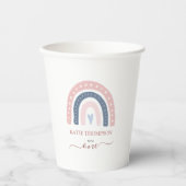 シックなピンクとブルーレインボーボーホファースト誕生日 紙コップ (正面)