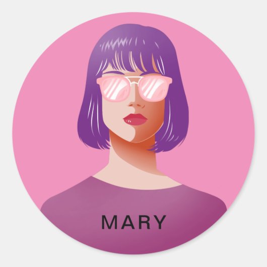 シックなピンクと上品な女性 ラウンドシール (正面)