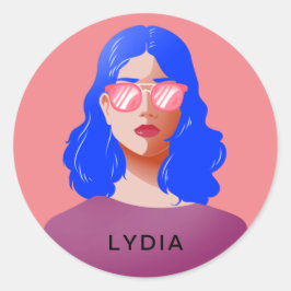 シックなピンクと上品な女性 ラウンドシール