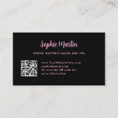 シックなピンクと白のストライプと弓 | QRコード 名刺 (裏面)