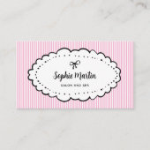 シックなピンクと白のストライプと弓 | QRコード 名刺 (正面)