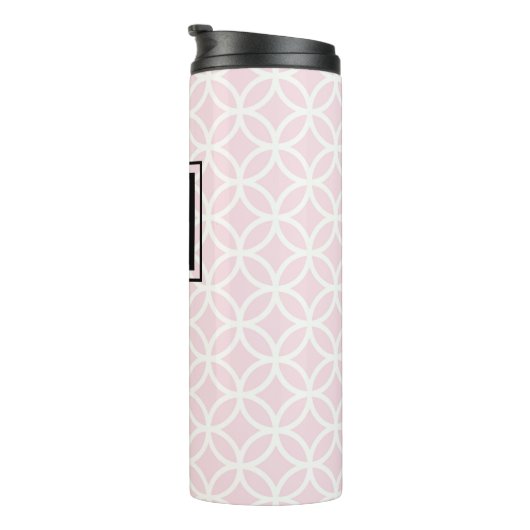 シックなピンクと白のパターンとブラックモノグラム タンブラー (回転右)