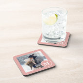 シックなピンクと白のモノグラムの写真 コースター (右側)