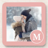 シックなピンクと白のモノグラムの写真 コースター (正面)