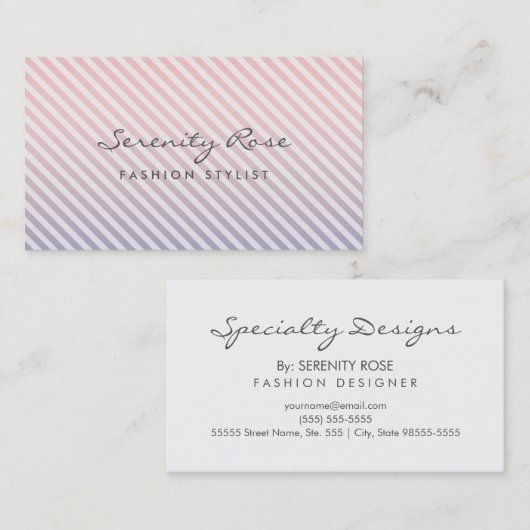シックなピンクと紫のグラデーションファッションストライプデザイン 名刺 (正面/裏面)